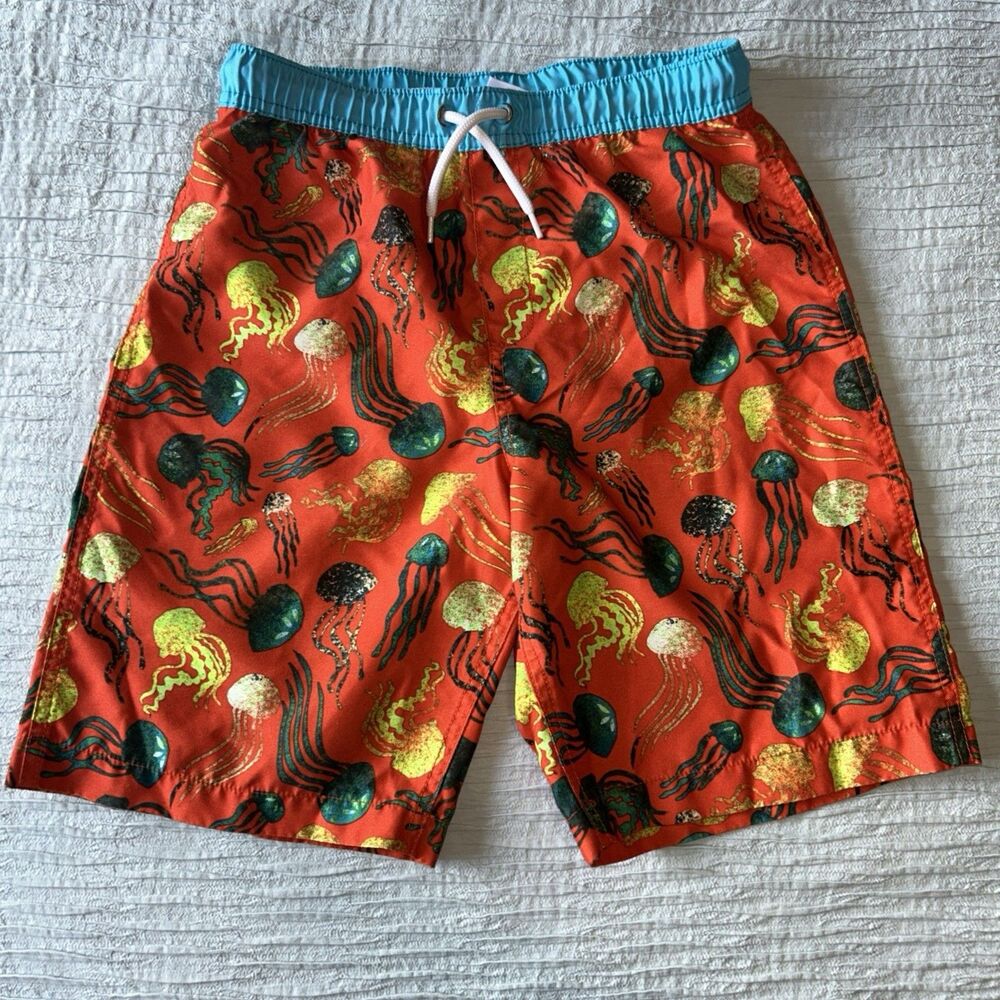 Lands' End Boys Youth XL Swim Trunks Shorts Jellyfish Print Elastic Waist